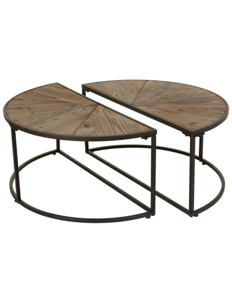 Duo de tables basses demi-lune sapin brun et métal noir 91x45,5x40,5 cm Havelesa  - 1