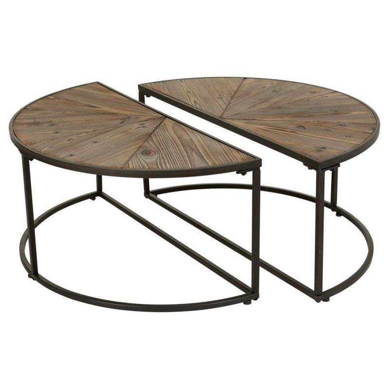 Duo de tables basses demi-lune sapin brun et métal noir 91x45,5x40,5 cm Havelesa  - 1