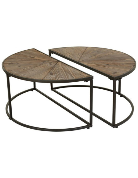 Duo de tables basses demi-lune sapin brun et métal noir 91x45,5x40,5 cm Havelesa  - 1