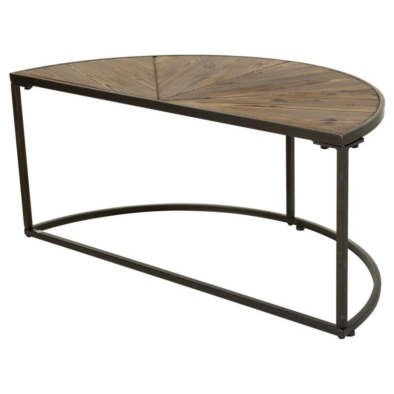 Duo de tables basses demi-lune sapin brun et métal noir 91x45,5x40,5 cm Havelesa  - 4