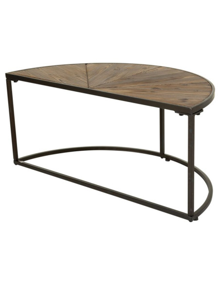 Duo de tables basses demi-lune sapin brun et métal noir 91x45,5x40,5 cm Havelesa  - 4