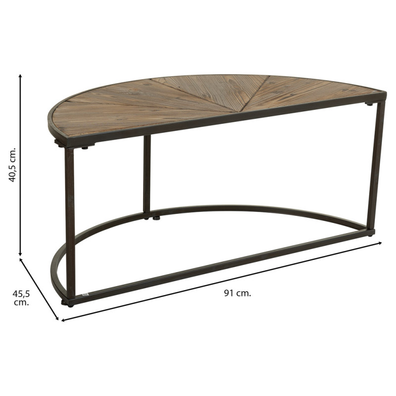 Duo de tables basses demi-lune sapin brun et métal noir 91x45,5x40,5 cm Havelesa  - 9