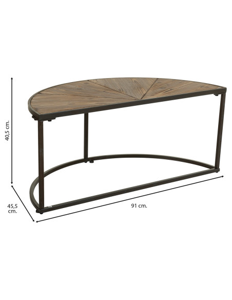 Duo de tables basses demi-lune sapin brun et métal noir 91x45,5x40,5 cm Havelesa  - 9