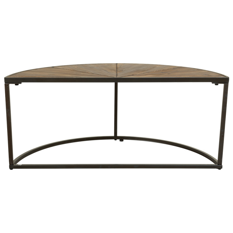 Duo de tables basses demi-lune sapin brun et métal noir 91x45,5x40,5 cm Havelesa  - 5