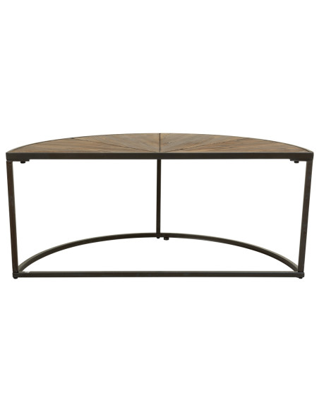 Duo de tables basses demi-lune sapin brun et métal noir 91x45,5x40,5 cm Havelesa  - 5