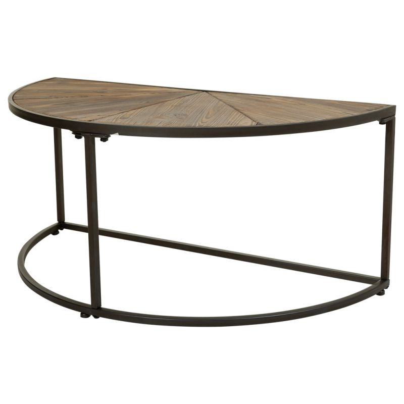 Duo de tables basses demi-lune sapin brun et métal noir 91x45,5x40,5 cm Havelesa  - 3