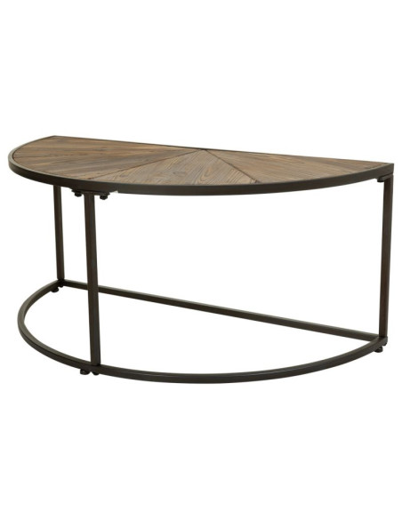 Duo de tables basses demi-lune sapin brun et métal noir 91x45,5x40,5 cm Havelesa  - 3