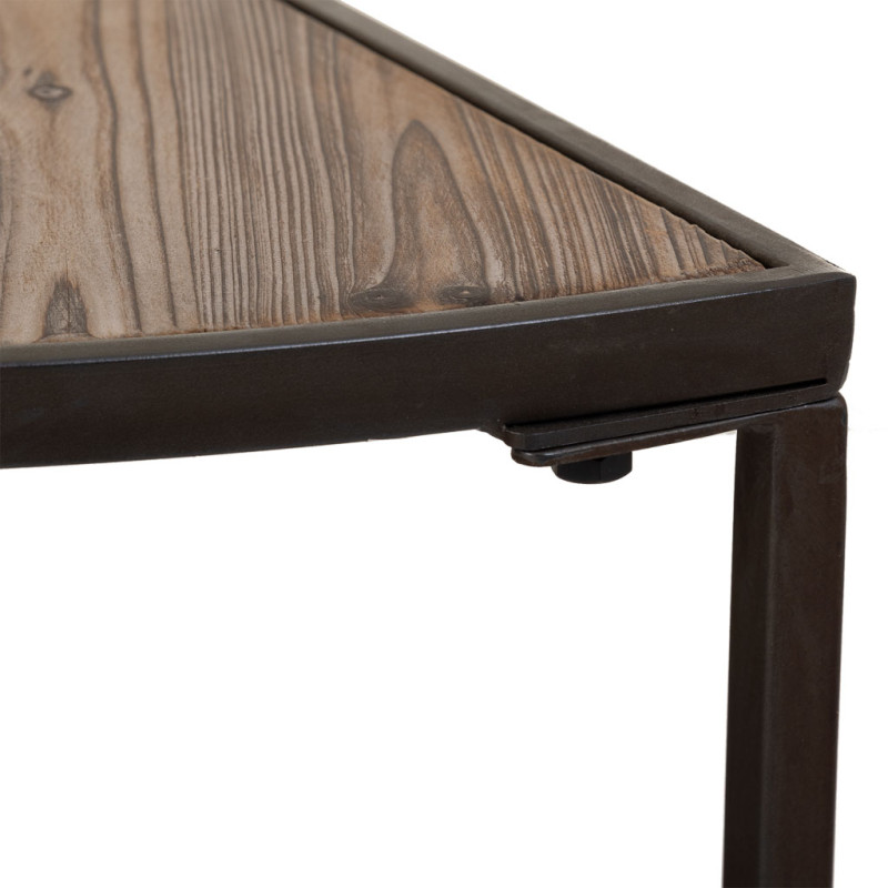 Duo de tables basses demi-lune sapin brun et métal noir 91x45,5x40,5 cm Havelesa  - 7