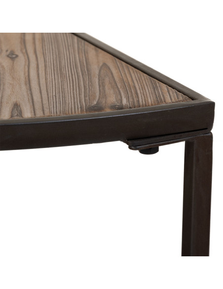 Duo de tables basses demi-lune sapin brun et métal noir 91x45,5x40,5 cm Havelesa  - 7