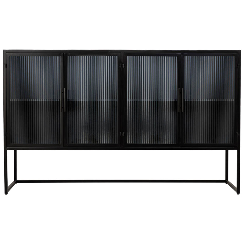 Buffet 4 portes métal noir et verre strié 150x38,5x90,5 cm Maveleno  - 3