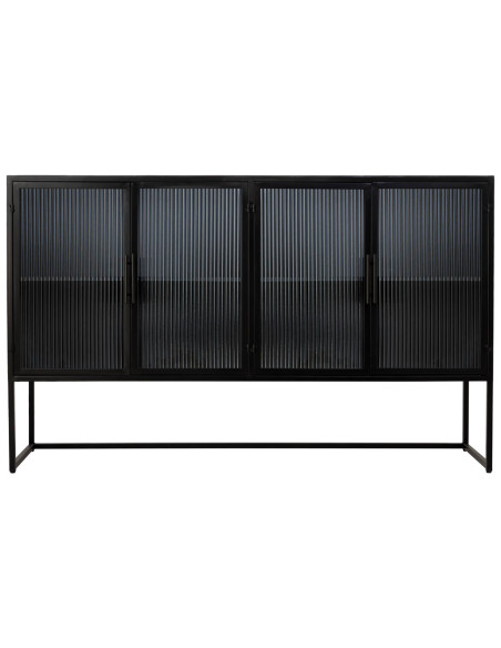 Buffet 4 portes métal noir et verre strié 150x38,5x90,5 cm Maveleno  - 3