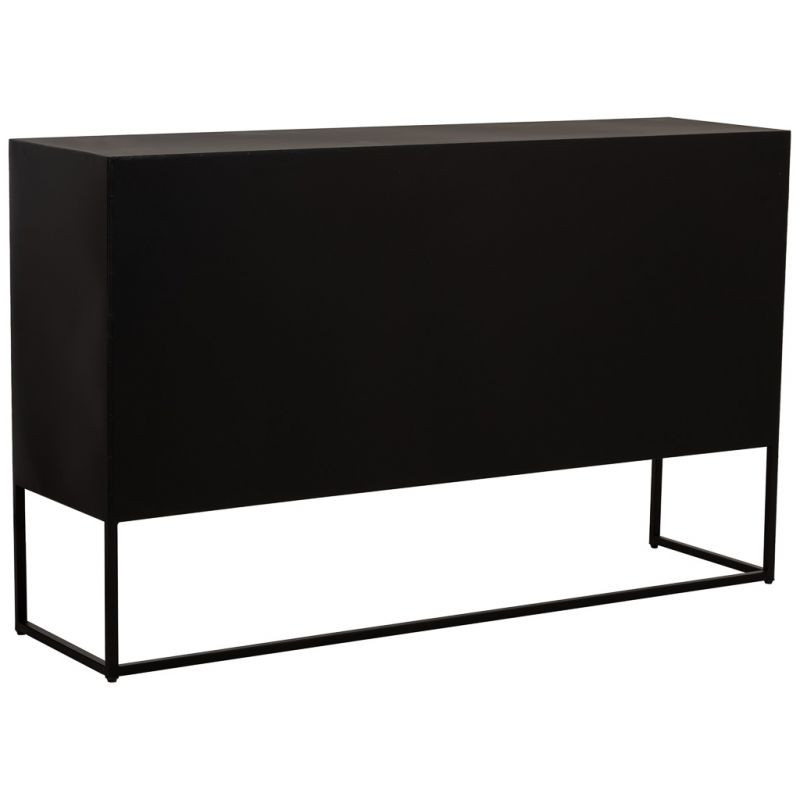 Buffet 4 portes métal noir et verre strié 150x38,5x90,5 cm Maveleno  - 5