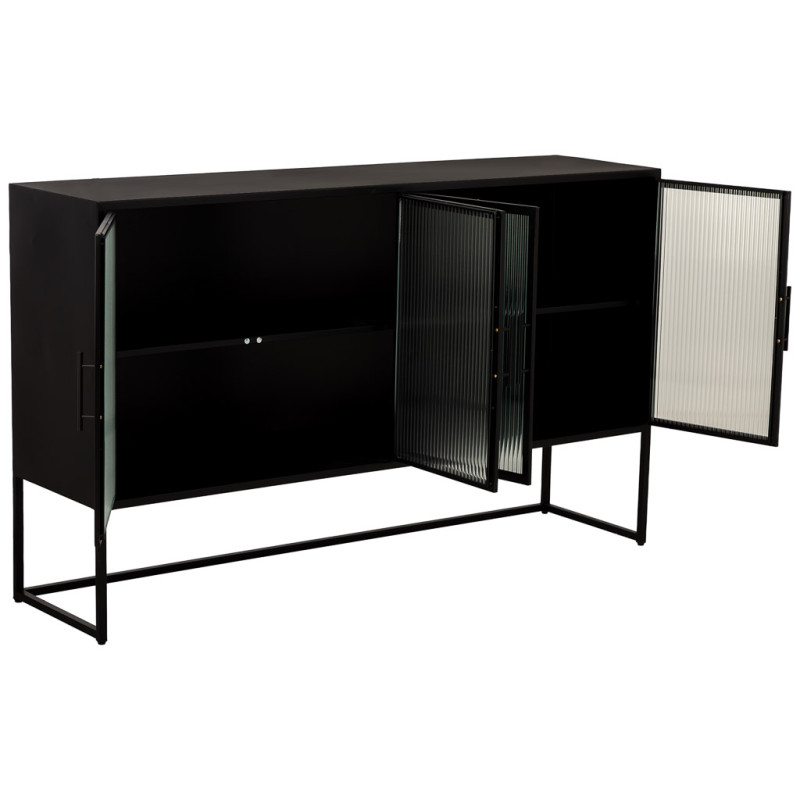 Buffet 4 portes métal noir et verre strié 150x38,5x90,5 cm Maveleno  - 4