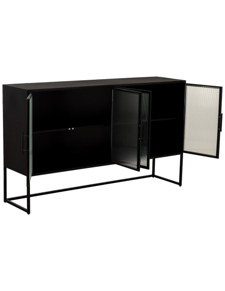 Buffet 4 portes métal noir et verre strié 150x38,5x90,5 cm Maveleno  - 4