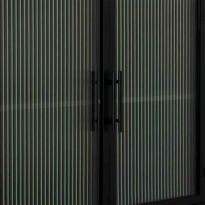 Buffet 4 portes métal noir et verre strié 150x38,5x90,5 cm Maveleno  - 6