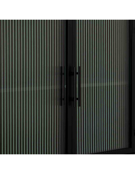 Buffet 4 portes métal noir et verre strié 150x38,5x90,5 cm Maveleno  - 6