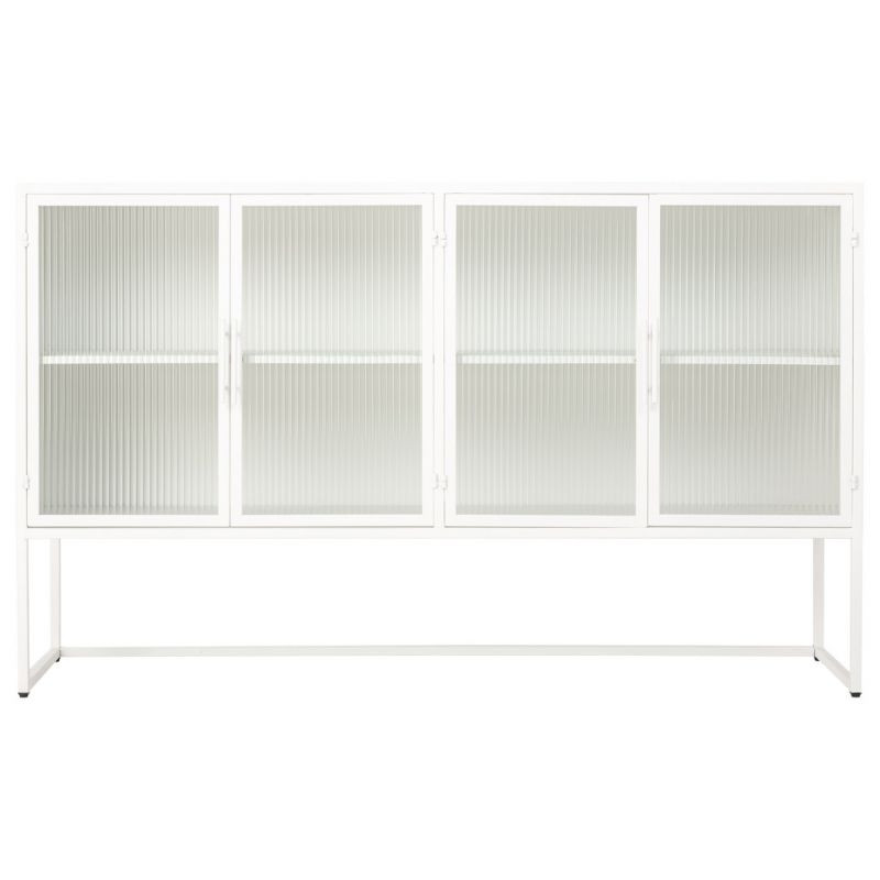 Buffet 4 portes métal blanc et verre strié 150x38,5x90,5 cm Maveleno  - 2