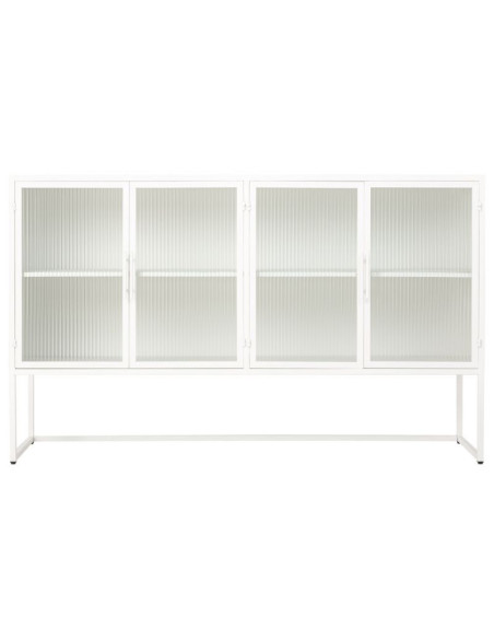 Buffet 4 portes métal blanc et verre strié 150x38,5x90,5 cm Maveleno  - 2
