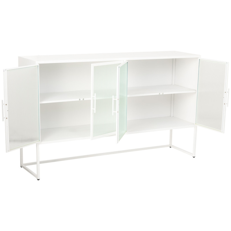 Buffet 4 portes métal blanc et verre strié 150x38,5x90,5 cm Maveleno  - 3