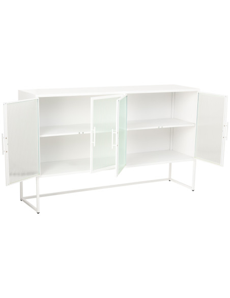 Buffet 4 portes métal blanc et verre strié 150x38,5x90,5 cm Maveleno  - 3