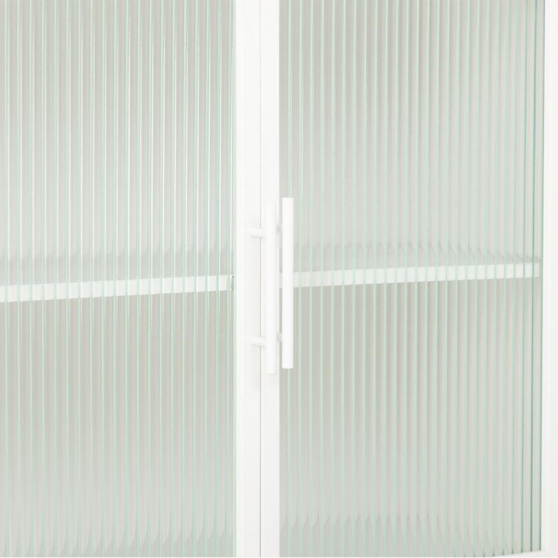 Buffet 4 portes métal blanc et verre strié 150x38,5x90,5 cm Maveleno  - 5