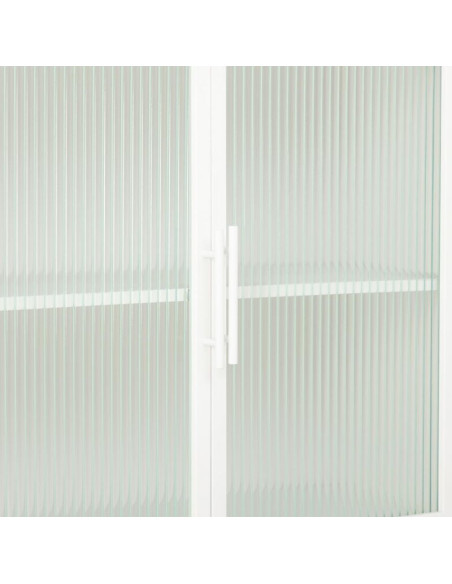 Buffet 4 portes métal blanc et verre strié 150x38,5x90,5 cm Maveleno  - 5