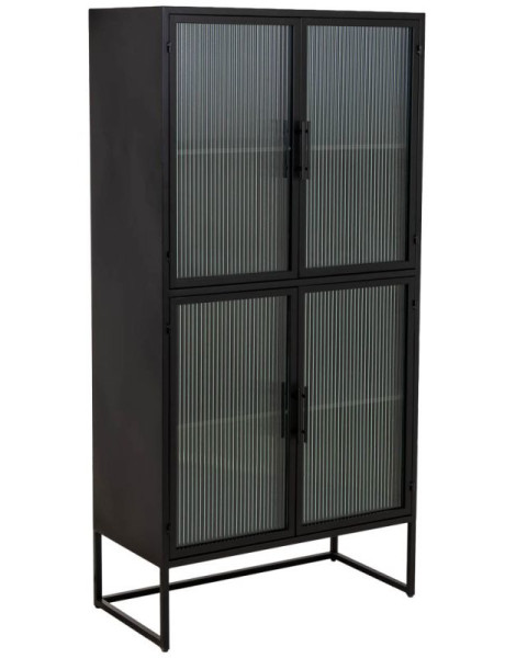 Vitrine haute 4 portes métal noir et verre strié 80x38,5x161 cm Maveleno  - 1