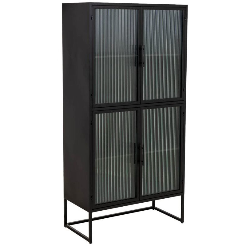 Vitrine haute 4 portes métal noir et verre strié 80x38,5x161 cm Maveleno  - 1