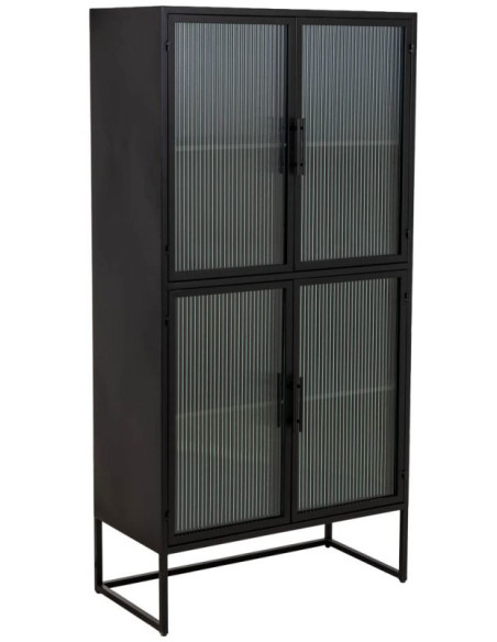 Vitrine haute 4 portes métal noir et verre strié 80x38,5x161 cm Maveleno  - 1