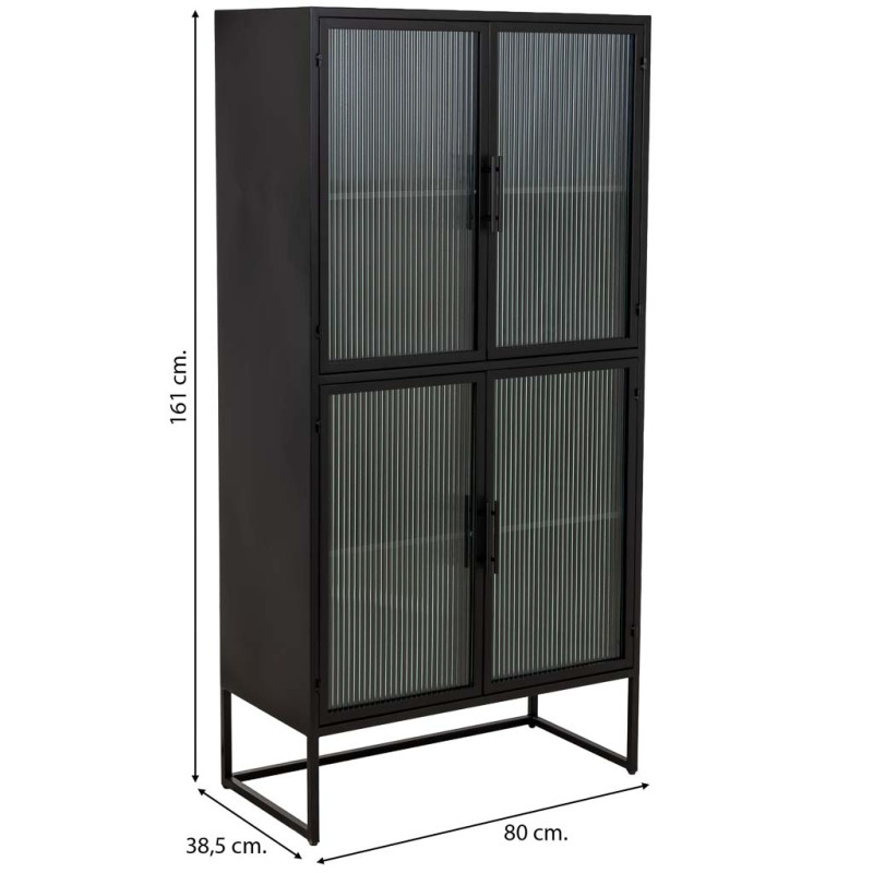 Vitrine haute 4 portes métal noir et verre strié 80x38,5x161 cm Maveleno  - 7