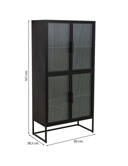 Vitrine haute 4 portes métal noir et verre strié 80x38,5x161 cm Maveleno  - 7