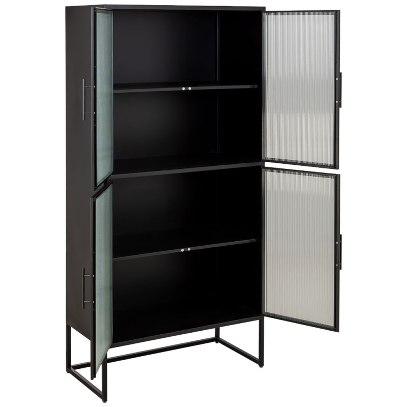 Vitrine haute 4 portes métal noir et verre strié 80x38,5x161 cm Maveleno  - 4