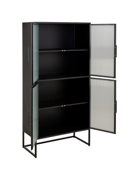 Vitrine haute 4 portes métal noir et verre strié 80x38,5x161 cm Maveleno  - 4