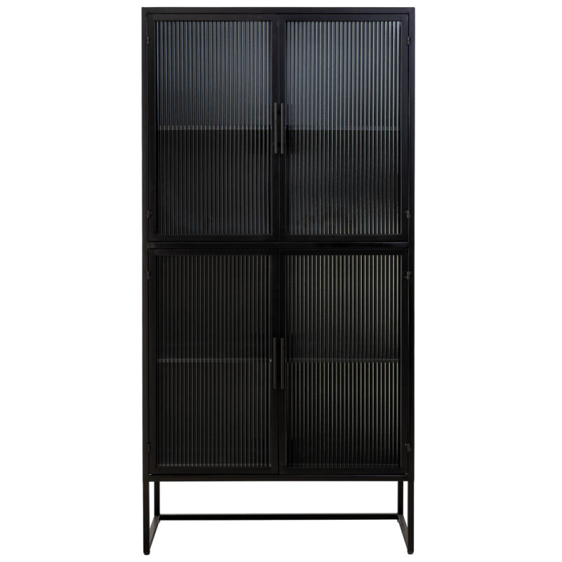 Vitrine haute 4 portes métal noir et verre strié 80x38,5x161 cm Maveleno  - 3
