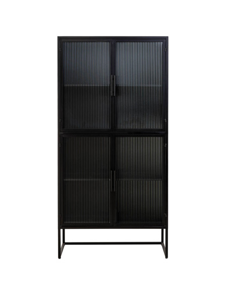 Vitrine haute 4 portes métal noir et verre strié 80x38,5x161 cm Maveleno  - 3