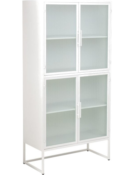 Vitrine haute 4 portes métal blanc et verre strié 80x38,5x161 cm Maveleno  - 1