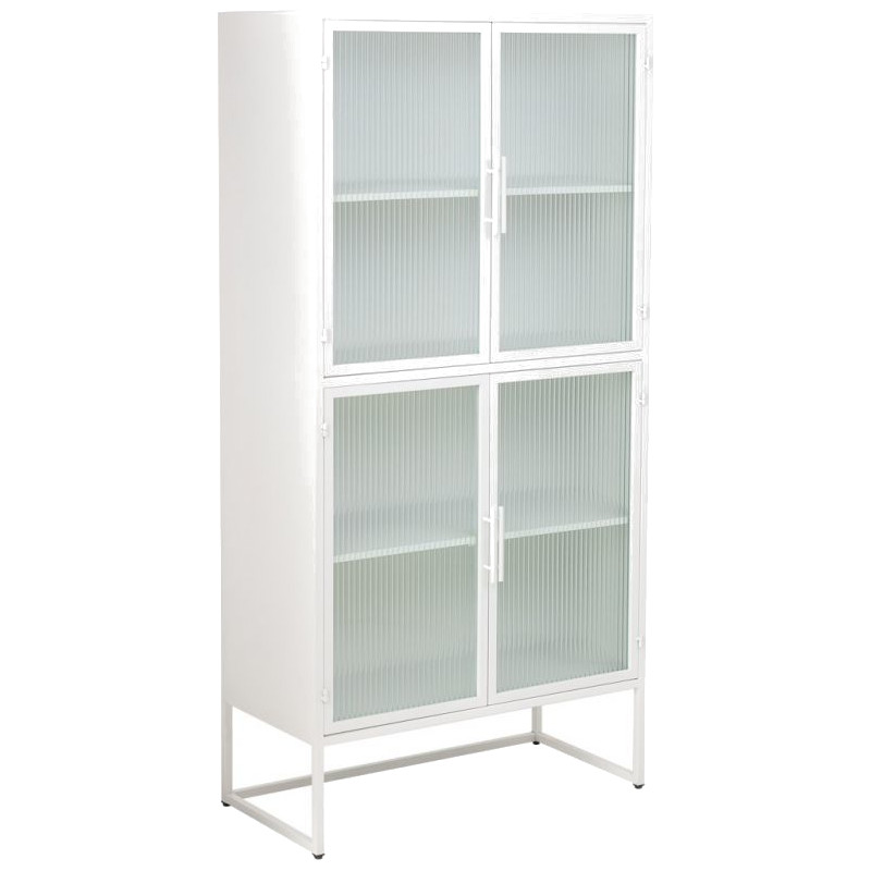 Vitrine haute 4 portes métal blanc et verre strié 80x38,5x161 cm Maveleno  - 1