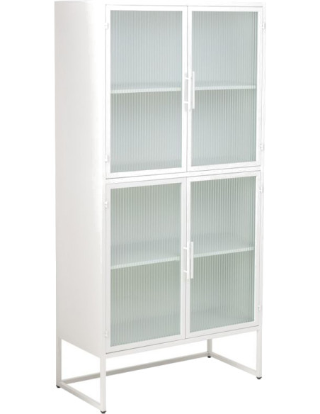 Vitrine haute 4 portes métal blanc et verre strié 80x38,5x161 cm Maveleno  - 1