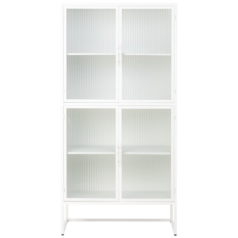 Vitrine haute 4 portes métal blanc et verre strié 80x38,5x161 cm Maveleno  - 2
