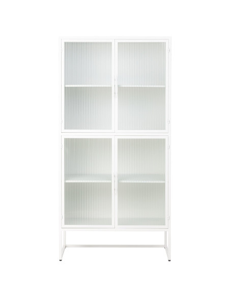 Vitrine haute 4 portes métal blanc et verre strié 80x38,5x161 cm Maveleno  - 2