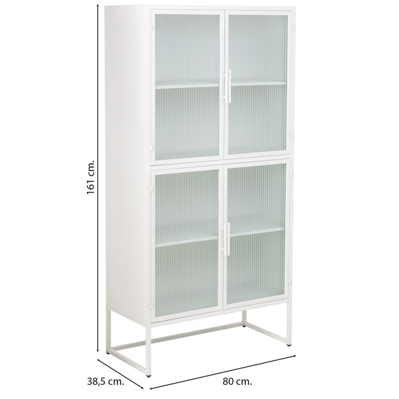 Vitrine haute 4 portes métal blanc et verre strié 80x38,5x161 cm Maveleno  - 6