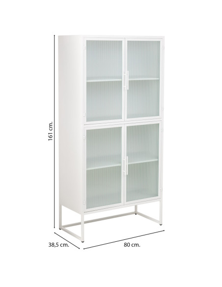 Vitrine haute 4 portes métal blanc et verre strié 80x38,5x161 cm Maveleno  - 6