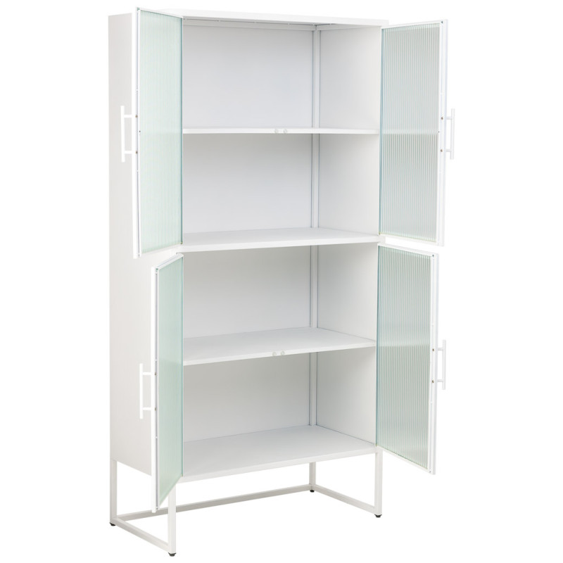 Vitrine haute 4 portes métal blanc et verre strié 80x38,5x161 cm Maveleno  - 3