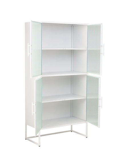 Vitrine haute 4 portes métal blanc et verre strié 80x38,5x161 cm Maveleno  - 3