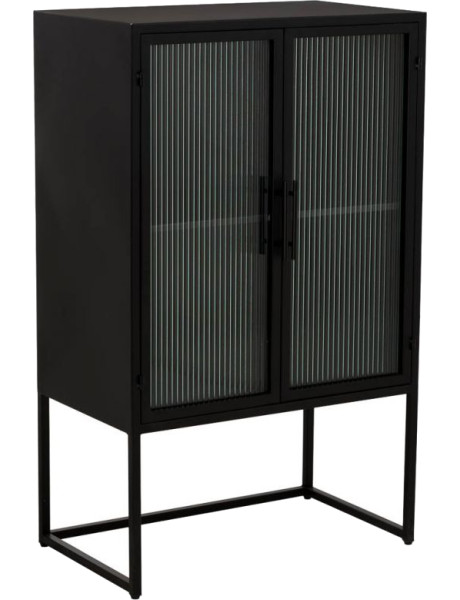 Vitrine 2 portes métal noir et verre strié 65x38,5x105,5 cm Maveleno  - 1