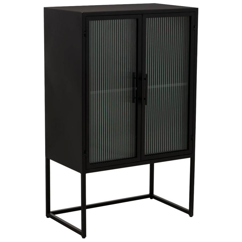 Vitrine 2 portes métal noir et verre strié 65x38,5x105,5 cm Maveleno  - 1