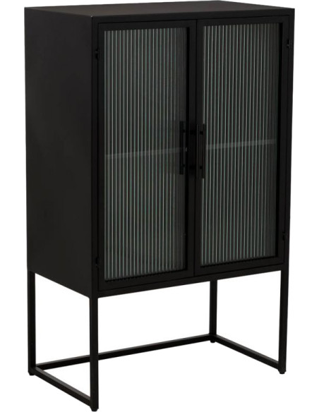 Vitrine 2 portes métal noir et verre strié 65x38,5x105,5 cm Maveleno  - 1