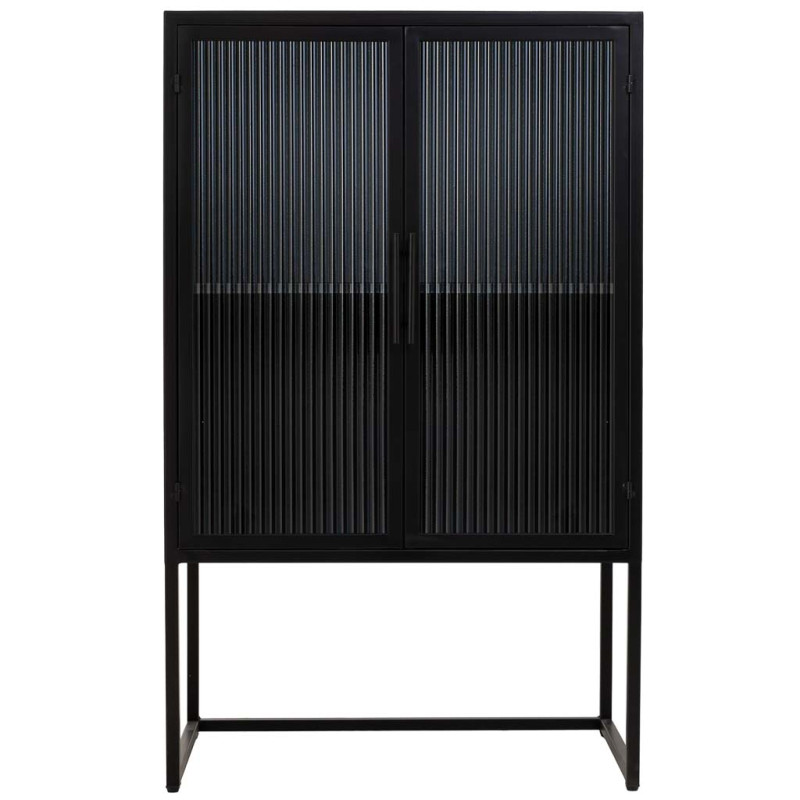 Vitrine 2 portes métal noir et verre strié 65x38,5x105,5 cm Maveleno  - 2