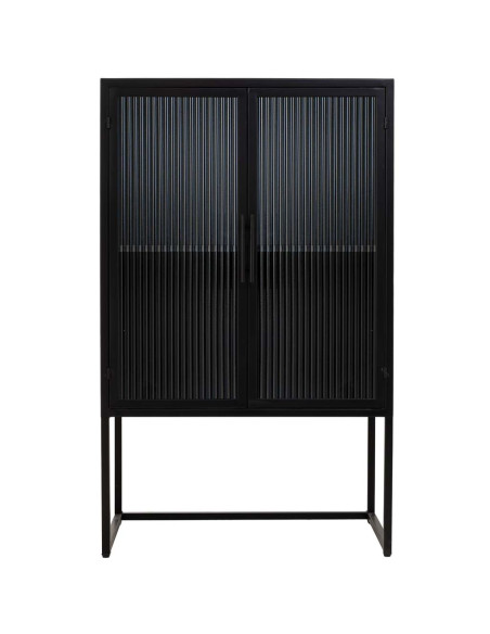 Vitrine 2 portes métal noir et verre strié 65x38,5x105,5 cm Maveleno  - 2