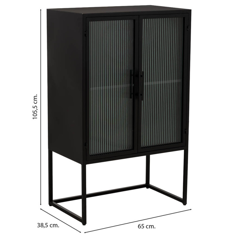 Vitrine 2 portes métal noir et verre strié 65x38,5x105,5 cm Maveleno  - 6